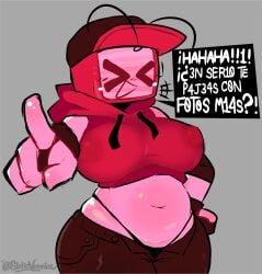 1girls breasts cap clothing cropped_hoodie forsaken_(roblox) hi_res nipple_bulge pink_skin roblox roblox_game robloxian robot robot_girl staticveronica stomach tagme thick_thighs thighs thong tv_head veeronica watermark