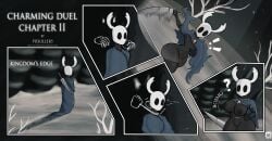 big_ass big_breasts breast_growth expressionless fat_ass female foot_prints hollow_knight hornet_(hollow_knight) male masked masked_female masked_male piekiller5 protagonist_(hollow_knight) rule_63 shortstack surprised thick_thighs