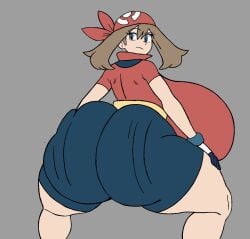1girls ass ass_clapping ass_focus ass_shake bandana bike_shorts black_shorts blue_eyes bouncing_ass breasts brown_hair english english_text enormous_breasts fanny_pack female female_only game_freak gigantic_ass gigantic_breasts gloves hands_on_thighs headband huge_ass huge_breasts huge_thighs looking_back mauwabow may_(pokemon) may_(pokemon_rs) medium_hair motion_lines onomatopoeia pokemon pokemon_rse red_bandana red_shirt shirt shorts solo squatting text thick_thighs thighs twerking
