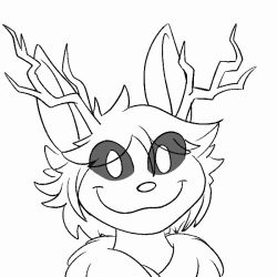 animated anthro antlers blinking cervid dumderg genitals horn hybrid lagomorph leporid looking_at_viewer mammal penis penis_on_face rabbit size_difference