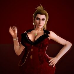 3d blonde_female clothed clothed_female final_fantasy final_fantasy_vii final_fantasy_vii_remake honey_select kirinonsfw milf red_background scarlet_(ffvii)