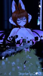 1girls 3d ahoge barely_contained blue_eyes blush breasts fox_ears fox_girl ginger_hair glasses glitch glubbable heart-shaped_pupils horns huge_breasts large_breasts light-skinned_female light_skin skimpy_bikini skimpy_clothes solo solo_female solo_focus succubus virtual_youtuber vrchat vrchat_avatar wings