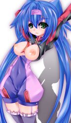 blue_hair cameltoe clothing erect_nipples eyebrows_visible_through_hair female garter_belt green_eyes headband klan_klein large_breasts long_hair macross macross_frontier megamouth_system solo stockings twintails very_long_hair