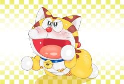 adorable ass big_ass big_butt blue_collar blush breasts car chubby chubby_male cute cute_face doraemon doraemon_(character) fat fat_male feline jingle_bell male male_only overweight overweight_male penis red_nose robot_cat solo solo_male tetsuju-ki tiger year_of_the_tiger yellow_body