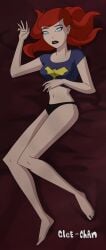 1girls barbara_gordon batman:_the_animated_series batman_(series) bed dakimakura dc dc_comics dcau female female_only glee-chan partially_clothed posing solo t-shirt underwear