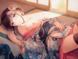 breasts breasts_out_of_clothes comic_aun hiten_(hitenkei) lying_down nipples tagme