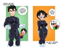 1boy 1boy1girl 1girls alternate_version_available black_eyes black_hair blue_eyes blush bulge cameltoe dragon_ball dragon_ball_z female funsexydragonball gloves great_saiyaman great_saiyaman_2 great_saiyawoman horny large_penis male male_focus nipples_visible_through_clothing open_mouth penis penis_awe penis_bulge prince_vegeta pussy pussy_visible_through_clothes shocked short_hair skin_tight son_gohan spiky_hair tomboy tongue vagina_visible_through_clothing videl