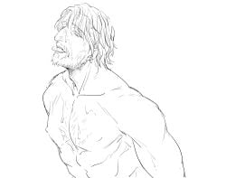 attack_on_titan beard body_hair chest_hair cum_on_face cum_on_pectorals cum_on_tongue gay hands_behind_back male male_only sketch tongue_out zeke_jaeger