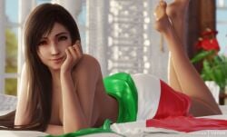 1girls 3d barefoot brown_hair emy-san feet female female_only final_fantasy final_fantasy_vii final_fantasy_vii_remake flag italian_flag italian_senate_hack italy light-skinned_female long_hair looking_at_viewer meme nude red_eyes sideboob smile soles solo square_enix tasteful_nudity the_pose tifa_lockhart