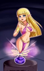 1girls artist_request blonde_hair blue_eyes blush breasts color dancer dancer_girl dancer_outfit digital_media_(artwork) elf_ears female female_only genie genie_bottle genie_girl genie_tail genie_transformation gold_bracelet gold_jewelry light_skin loincloth long_hair nintendo open_mouth pink_loincloth pink_topwear pointy_ears princess_zelda sigurdhosenfeld skyward_sword smoke the_legend_of_zelda worried zelda_(skyward_sword)