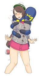 1girls ahe_gao asphyxiation blue_tentacles blush brown_bag brown_eyes brown_hair clothed_sex clothing cum dyun female from_behind gloria_(pokemon) grabbing grabbing_from_behind grapploct grey_jacket groping hat highres interspecies jacket long_sleeves male_pokemon/female_human miniskirt open_mouth penetration pink_skirt poke_ball poke_ball_(basic) pokemon pokemon_ss pussy_juice restrained sex short_hair simple_background skirt snot tears tentacles_under_clothes white_background