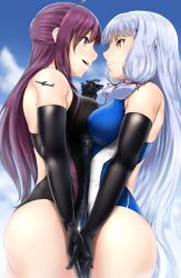 2girls breast_press breasts city couple duo giant_couple giantess macro multiple_girls plane tower