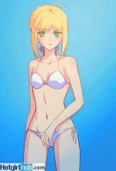 1girls animated animated_gif artist_request artoria_pendragon artoria_pendragon_(swimsuit_archer) belly_button bikini bikini_bottom bikini_bottom_aside bikini_top blonde_hair blush fate/grand_order fate_(series) female female_only gif green_eyes hands midriff navel only_female open_mouth struggle undone_bra white_bikini white_bikini_bottom white_bikini_top