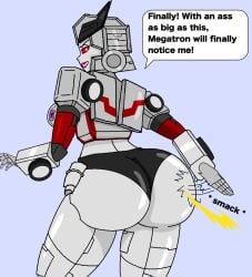 1girls alien alien_girl ass big_ass big_butt black_panties butt chiboy622 female female_only huge_ass looking_at_viewer looking_back megaempress panties red_eyes red_lips red_lipstick robot robot_girl robot_humanoid solo spanking_own_ass text thick_ass thick_thighs transformers transformers_g1 transformers_jg1