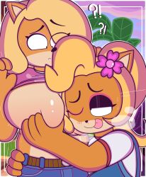 2girls blush coco_bandicoot crash_(series) groping groping_breasts inkbunny large_breasts multiple_girls nosebleed tawna_bandicoot tongue tongue_out yuri