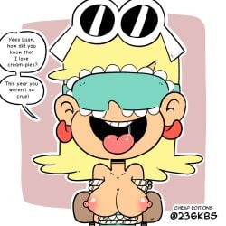 236kbs big_breasts blonde_hair breasts english_text female female_focus female_only leni_loud light-skinned_female long_hair nipples solo_female tagme tape text text_bubble the_loud_house tied_up tongue_out