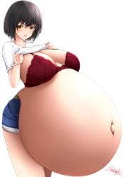 1girls huge_belly huge_breasts hyper_belly hyper_pregnancy large_breasts looking_at_viewer natsuki_(artist) pregnant ready_to_pop shirt_lift solo