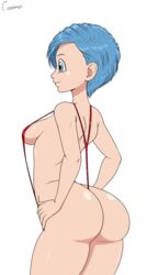 1girls ass big_ass blue_eyes blue_hair bulma_briefs canime dat_ass dragon_ball dragon_ball_super female female_only shounen_jump sideboob sling_bikini solo