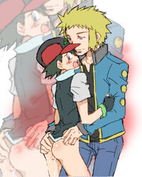 2boys ass clothing cum denzi_(pokemon) gay kagemusha male male/male male_only nintendo open_mouth pokemon pokemon_dppt satoshi_(pokemon) volkner yaoi