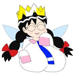 1girls black_hair crown fairy fairy_queen fairy_wings female glasses huge_breasts kirby_(series) kirby_64 kirby_64:_the_crystal_shards queen_ripple round_glasses solo touhoufan twin_braids twintails wings