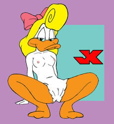 black_eyes blonde_hair duck jk loon no_humans nude shirley_the_loon soft_feathers spread_legs tiny_toon_adventures