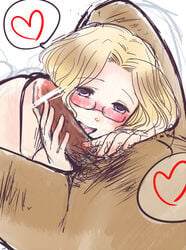 axis_powers_hetalia blonde_hair blush blushing canada_(hetalia) cuba_(hetalia) dark-skinned_male dark_skin glasses heart interracial light-skinned_male male male_only matthew_williams naked naked_male pubic_hair purple_eyes