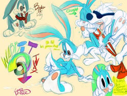 anthro arnold_the_pit_bull blue_fur buster_bunny canine dog fur furry looqdrake male male_only mammal rabbit tagme tiny_toon_adventures