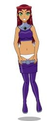 dc dc_comics female green_eyes kisekae orange_skin panties red_hair spnati starfire strip_poker_night_at_the_inventory teen_titans transparent_background undressing