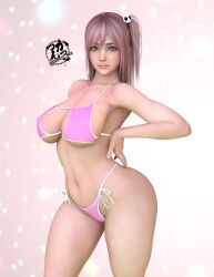 1girls 3d bikini breasts cleavage dead_or_alive female female_only honoka_(doa) inner_sideboob kato113_niko large_breasts looking_at_viewer navel nipples_visible_through_clothing pink_hair side_ponytail sideboob skimpy skimpy_bikini solo thick_thighs underboob