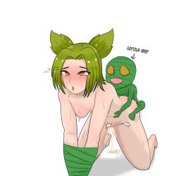 1boy 1girls amumu blush breasts cum cum_in_pussy doggy_style from_behind league_of_legends nude sex small_breasts ting0816 zeri_(league_of_legends)