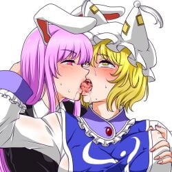 2girls female french_kiss kissing multiple_girls ran_yakumo reisen_udongein_inaba shiraue_yuu tagme touhou yuri