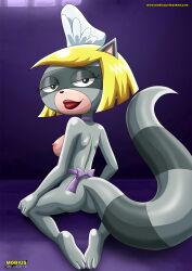 1girls adventures_of_sonic_the_hedgehog anthro anthro_only ass back bbmbbf bob_cut breasts eyelashes female female_only furry furry_only lipstick makeup medium_breasts mobius_unleashed nipples palcomix roxy roxy_(adventures_of_sonic_the_hedgehog) roxy_raccoon_(sonic) sega sonic_(series) tail