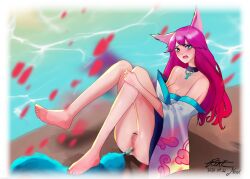 ahri anal_beads anal_beads_tail blush clothed fox_ears league_of_legends pink_hair pussy rine_(artist) sex_toy spirit_blossom_ahri spirit_blossom_series