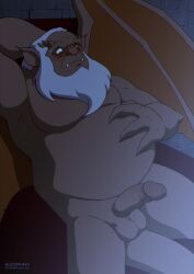 balls beard disney facial_hair gargoyle gargoyles genitals hi_res hudson_(gargoyles) humanoid_genitalia humanoid_penis long_beard male male_only mature_male membrane_(anatomy) membranous_wings penis solo wings