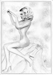 big_breasts black_and_white breasts emma_frost female high_heels marvel marvel_comics nipples nude nude_female pamela_anderson realistic sideboob thighhighs tim_grayson white_queen x-men