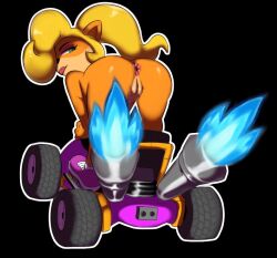 1girls anthro anus ass backfire big_ass blonde_hair coco_bandicoot crash_(series) exhaust fat_ass female female_only flames fur furry furry_only jumping kart looking_at_viewer looking_back naked nude pussy rear_view scrabble007 solo solo_female