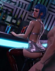 1boy 1girls 3d animated athletic_female baby_bangs bar_stool barstool barstool_position blender blue_hair bob_cut bottomless chair clothed_female_nude_male cyberpunk_2077 doggy_style dress evelyn_parker faceless_male female female_focus female_penetrated from_behind highgrounddude human large_ass large_penis light-skinned_female light-skinned_male light_skin nightclub no_panties penetration sex sex_from_behind shorter_than_30_seconds skirt sound stool_position straight thick_ass thick_thighs vagina vaginal_sex video wide_hips