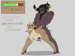 absurd_res anthro ass balls big_breasts bovid bovine breasts cattle digital_media_(artwork) doof_rabbit duo european_mythology female female_penetrated fur gameplay_mechanics genitals greek_mythology hair hi_res horn lynne_(doofrabbit) male male/female male_penetrating male_penetrating_female mammal minotaur muscular mythology nipples nude open_mouth penetration penile penis pussy sex simple_background text vaginal_penetration video_games