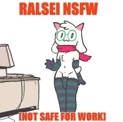 1boy :3 anthro armwear black_eyes boss_monster casual chest_fur cock_sock computer cwitchy darkner deltarune desktop elbow_gloves eyewear femboy flaccid functionally_nude furry genitalwear glasses gloves horns humanoid impact_(font) legwear looking_at_viewer male male_focus male_only medium_penis meme navel neckwear nekuzx penis penis_sock pink_horn ralsei scarf solo standing striped striped_legwear style_parody text thighhighs waving white_background white_fur white_hair wide_hips