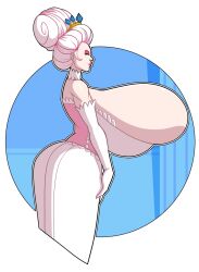 1girl 1girls bursting_breasts enormous_breasts from_side gigantic_breasts hexamous huge_breasts hyper_breasts long_hair milf omnierasis overflowing_breasts queen queen_melona royalty slosh solo top_heavy white_hair