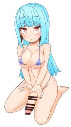 1futa big_breasts big_penis bikini blue_hair bottomless breasts canon_futanari clothed clothing erection futa_only futanari futatama_tsukasa haks high-angle_view human kneeling light-skinned_futanari light_skin lolipop_x21x mostly_nude pale_skin penis plsdohotroleplay sitting solo virtual_youtuber