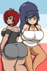 2girls alternate_version_available blue_hair huge_ass huge_breasts jun_hyun_soo_(writers_crusaders) kim_han_yi_(writers_crusaders) multiple_girls red_hair wcjuan writers_crusaders