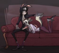 aardvark aardwolf anthro big_penis blazer cadaverrdog ciggarate clothed clothed_sex clothing duo furniture genitals hair huge_cock hyaenid julian_(cadaverrdog) kissing long_hair male male/male mammal on_sofa oral original original_character original_characters penis penis_kissing poking_out romantic romantic_couple sex smoking smoking_tobacco sofa sydney_van_der_boor