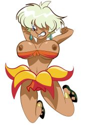 1girls 5_fingers atomictiki bare_shoulders belly belly_button big_breasts bikini blonde_hair blush bottomwear breasts busty cleavage clothed clothes clothing curvy dark-skinned_female dark_skin digital_media_(artwork) earring earrings eyebrows eyelashes female female_only goddess hanging_breasts hourglass_figure huge_breasts jungle_de_ikou leaf mii_(jungle_de_ikou) navel necklace pale_blonde_hair purple_eyes short_hair skirt skull_necklace solo solo_female tongue tribal voluptuous wide_hips