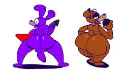 anthro ass balls big_butt bonnie_(fnaf) duo five_nights_at_freddy's freddy_(fnaf) freddy_fazgyatt genitals guitar hi_res machine male male/male microphone musical_instrument penis plucked_string_instrument presenting presenting_hindquarters robot scottgames simple_background string_instrument superiorfox video_games white_background