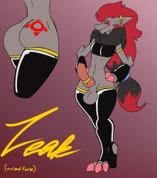 1boy anthro armwear ass black_armwear black_legwear black_topwear clothing erection femboy johnithanial knot large_ass legwear male male_anthro male_only male_zoroark nintendo penis pokemon pokemon_(species) solo testicles thick_thighs topwear zoroark