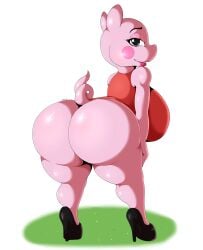 ass big_ass big_breasts big_butt black_high_heels breasts butt grass green_grass high_heels peppa_pig peppa_pig_(character) pig_tail pink_body pink_cheeks pink_lips pink_lipstick red_shirt solo suirano thick_ass