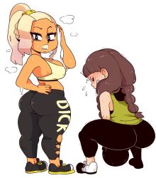 2girls ass big_ass black_eyes blonde_hair braid braided_hair braided_twintails breasts brown_hair exercise fat_ass female female_only gats gyaru gym_thots_(nuclearwasabi_&_gats) large_ass leggings light-skinned_female light_skin looking_back medium_breasts multiple_girls nuclearwasabi original original_character original_characters shortstack sideboob squatting sweat sweating sweaty tagme tank_top thick_thighs thighs white_background workout