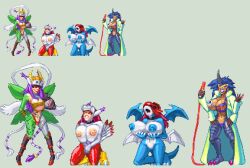 4girls anthro areolae blue_hair breasts casetermk cleavage corruption digimon digimon_adventure_02 female female_only ken_ichijouji kimeramon large_breasts miyako_inoue multiple_girls nipples nude paildramon purple_hair rule_63 silphymon smile sprite_art tagme