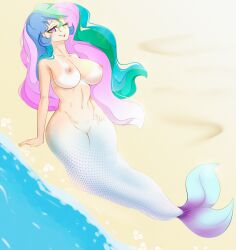 1girls absurd_res areolae beach big_breasts blue_hair breasts commission equestria_girls female fit_female friendship_is_magic green_hair hasbro hi_res highres huge_breasts humanized inviting kamushek228 large_breasts long_hair mermaid milf multicolored_hair my_little_pony nipples pink_hair princess_celestia_(mlp) principal_celestia purple_eyes smooth_skin solo solo_female voluptuous wink